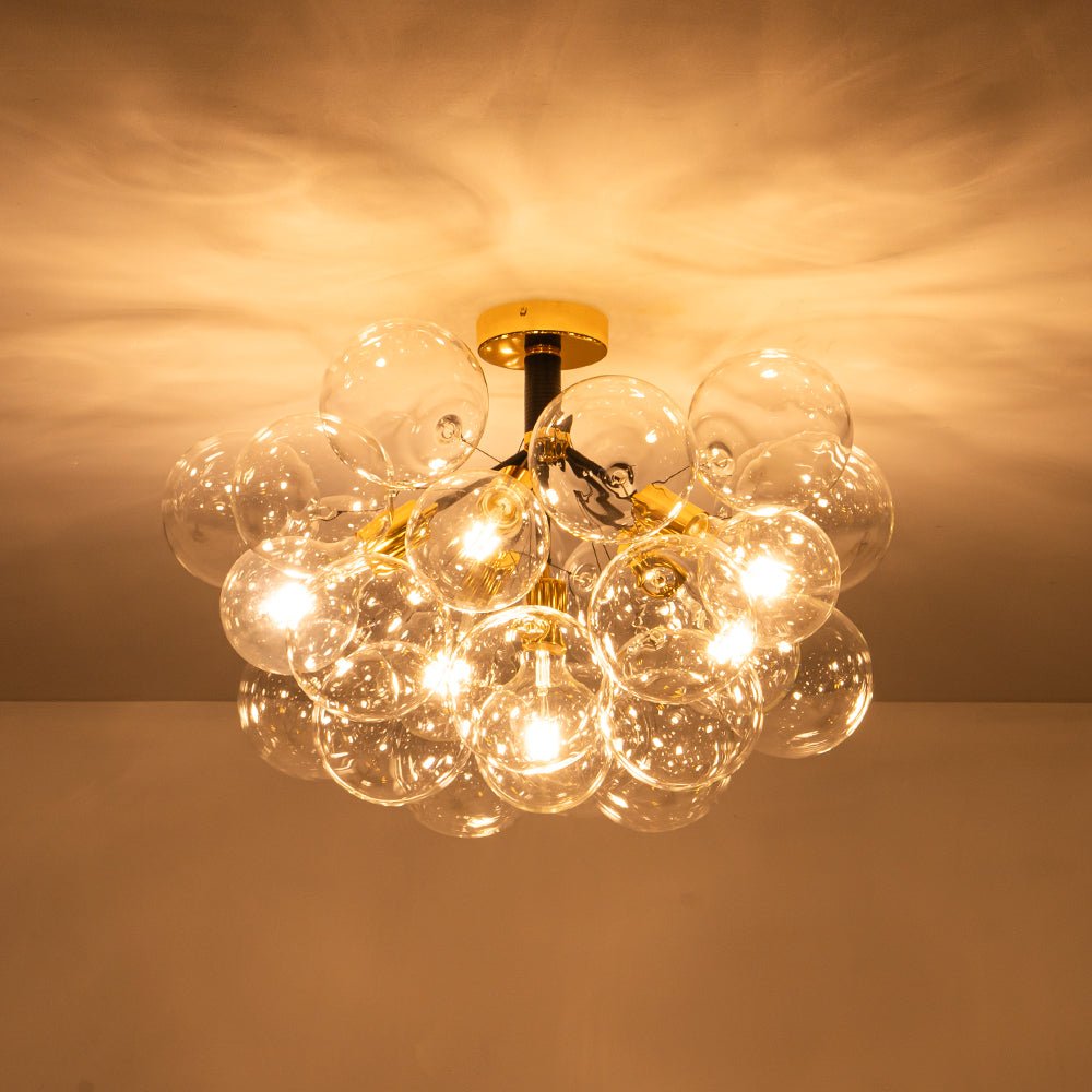Glazen Bubble Kroonluchter Semi-Plafond Montage Moderne Verlichting Zwart Wit Goud Transparant Bol Sfeer | Sulvida