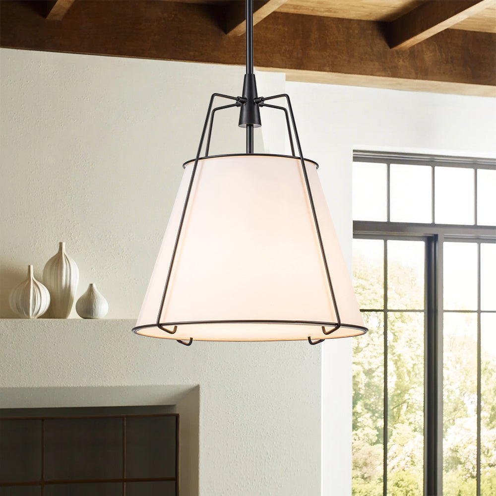 Hanglamp Conisch Stof Vierlicht Messing Wit Zwart Eetkamer Woonkamer Modern Landelijk Stijlvol Design | Sulvida