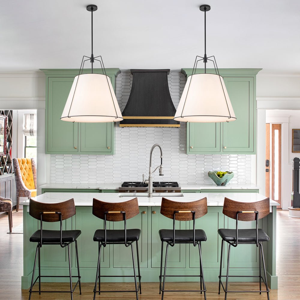Hanglamp Conisch Stof Vierlicht Messing Wit Zwart Eetkamer Woonkamer Modern Landelijk Stijlvol Design | Sulvida