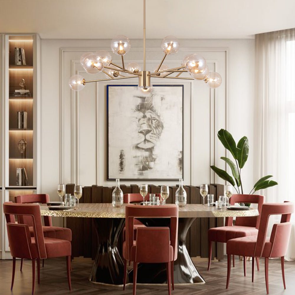 Glazen Kroonluchter met Metalen Frame en 15 Lichtpunten voor Eetkamer Woonkamer Hal Sfeervolle Hanglamp | Sulvida