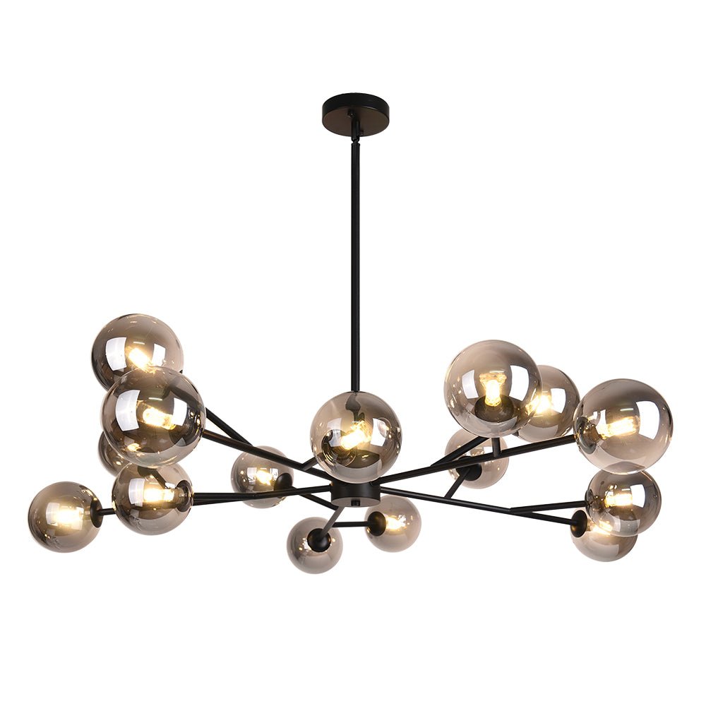 Glazen Kroonluchter met Metalen Frame en 15 Lichtpunten voor Eetkamer Woonkamer Hal Sfeervolle Hanglamp | Sulvida