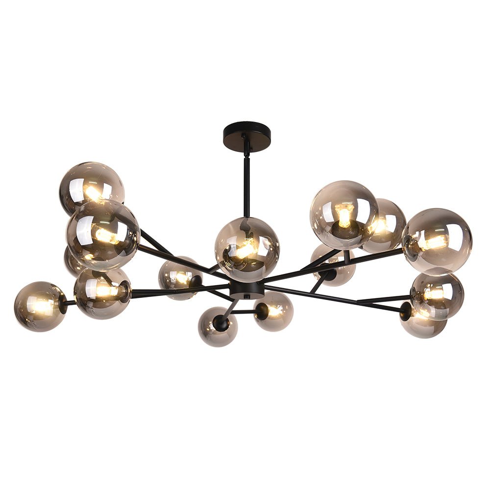 Glazen Kroonluchter met Metalen Frame en 15 Lichtpunten voor Eetkamer Woonkamer Hal Sfeervolle Hanglamp | Sulvida