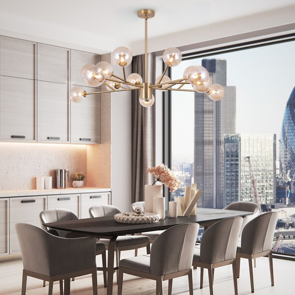 Glazen Kroonluchter met Metalen Frame en 15 Lichtpunten voor Eetkamer Woonkamer Hal Sfeervolle Hanglamp | Sulvida