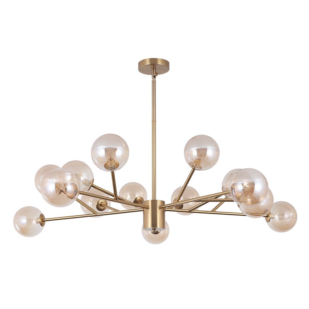 Glazen Kroonluchter met Metalen Frame en 15 Lichtpunten voor Eetkamer Woonkamer Hal Sfeervolle Hanglamp | Sulvida