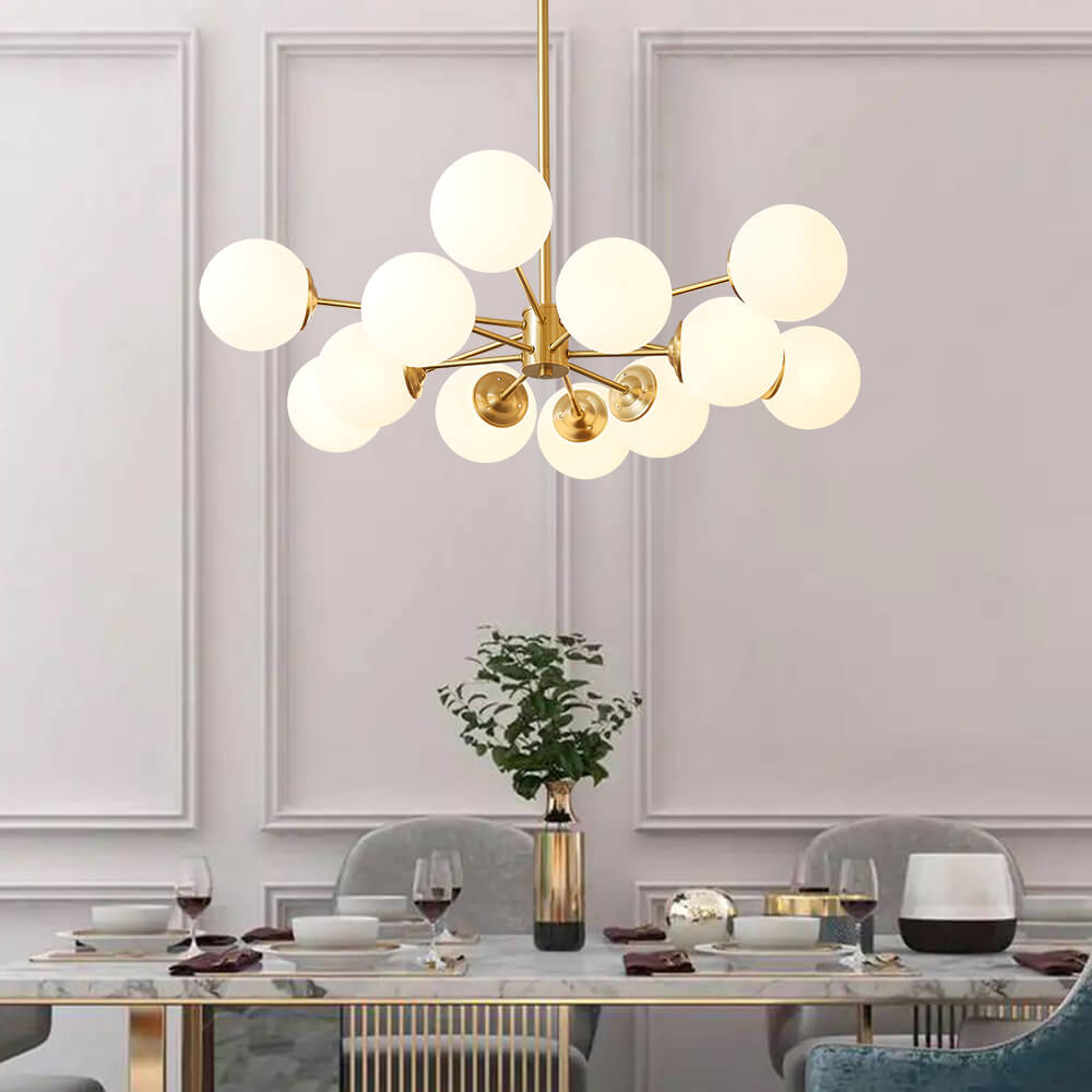 Sputnik Kroonluchter met 12 Glazen Bollen Messing Afwerking Moderne Verlichting E26/E27 110-130V Hanglamp | Sulvida