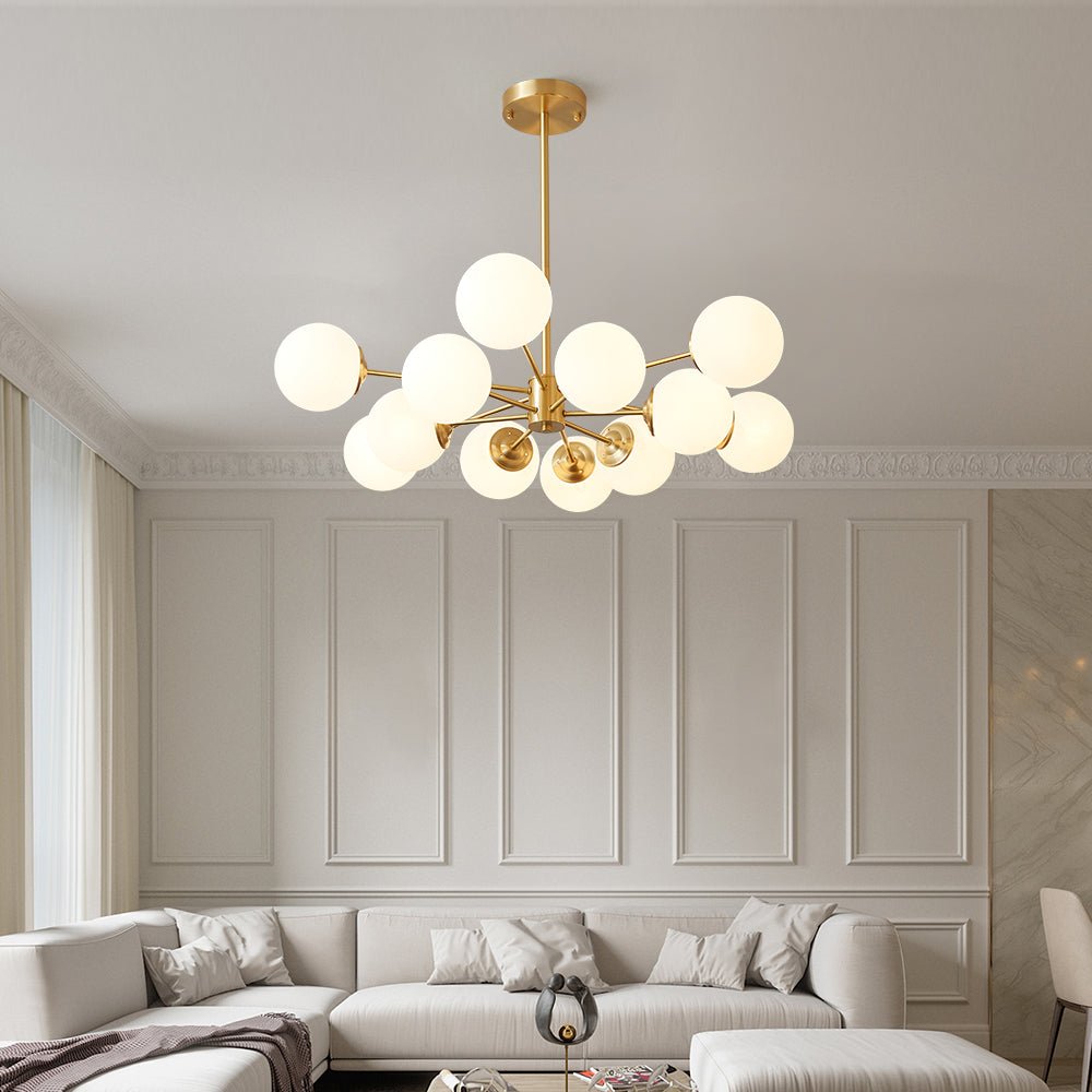 Sputnik Kroonluchter met 12 Glazen Bollen Messing Afwerking Moderne Verlichting E26/E27 110-130V Hanglamp | Sulvida