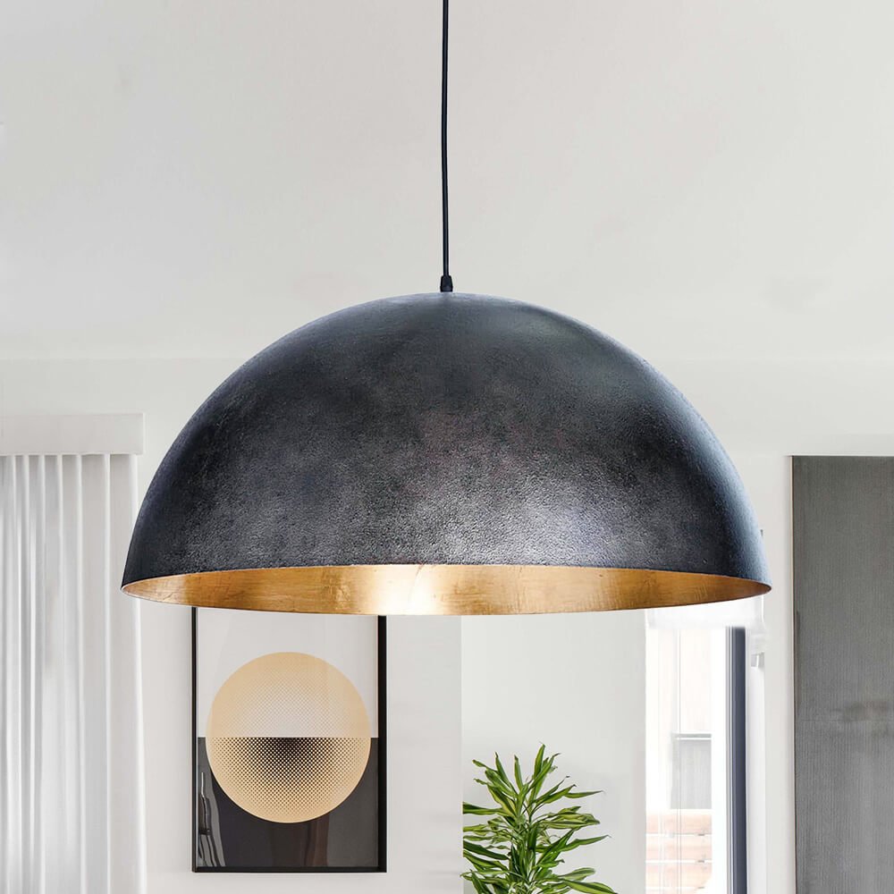 Metalen Koepel Hanglamp Zwart Staal Oversized Design Industrieel Goud Binnenzijde Nordic Stijl Verlichting | Sulvida