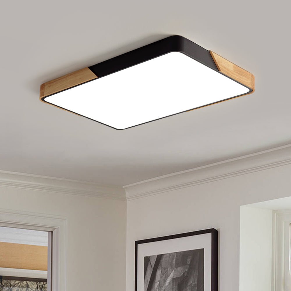 Rechthoekige LED Plafondlamp 88×62cm Dimbaar met Hout Accenten voor Keuken Woonkamer Slaapkamer Studeerkamer | Sulvida