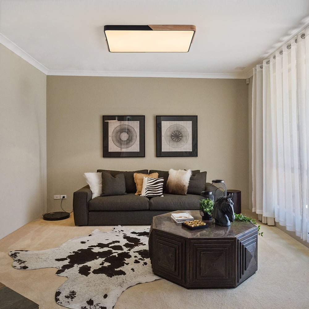 Rechthoekige LED Plafondlamp 88×62cm Dimbaar met Hout Accenten voor Keuken Woonkamer Slaapkamer Studeerkamer | Sulvida