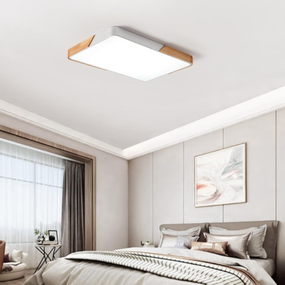 Rechthoekige LED Plafondlamp 88×62cm Dimbaar met Hout Accenten voor Keuken Woonkamer Slaapkamer Studeerkamer | Sulvida
