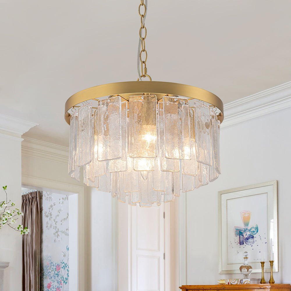 Gelaagde Plafondlamp Glas Rond Semi-Flush Vijf Lichtpunten Messing Zwart Nikkel Brons Design Eetkamer Woonkamer | Sulvida