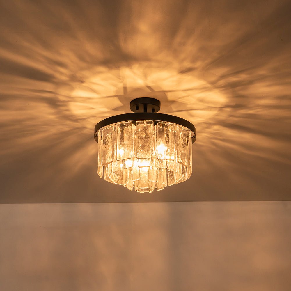 Gelaagde Plafondlamp Glas Rond Semi-Flush Vijf Lichtpunten Messing Zwart Nikkel Brons Design Eetkamer Woonkamer | Sulvida