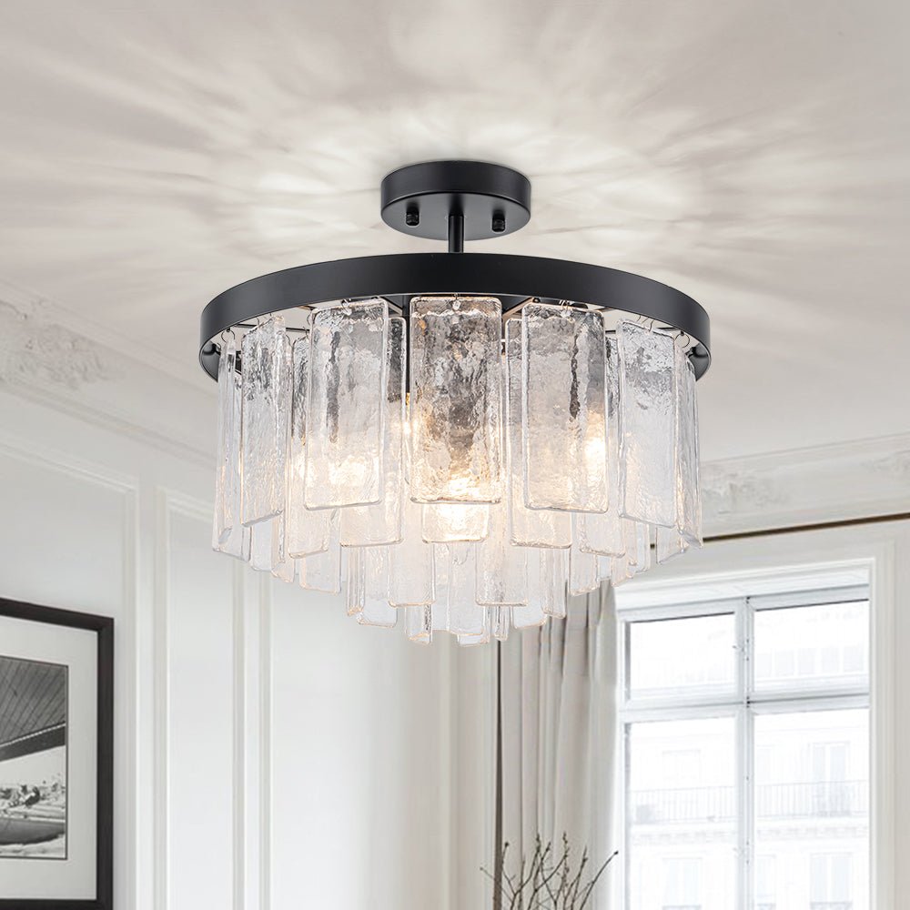 Gelaagde Plafondlamp Glas Rond Semi-Flush Vijf Lichtpunten Messing Zwart Nikkel Brons Design Eetkamer Woonkamer | Sulvida