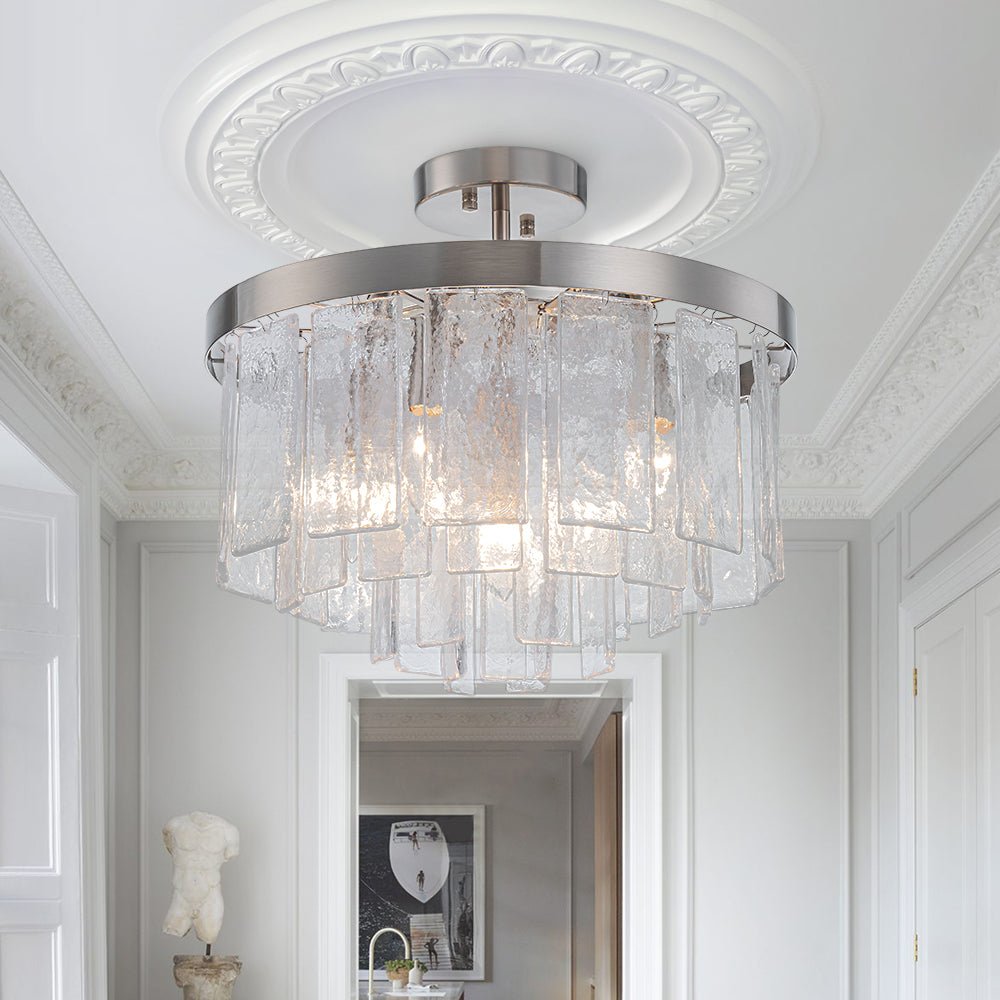 Gelaagde Plafondlamp Glas Rond Semi-Flush Vijf Lichtpunten Messing Zwart Nikkel Brons Design Eetkamer Woonkamer | Sulvida