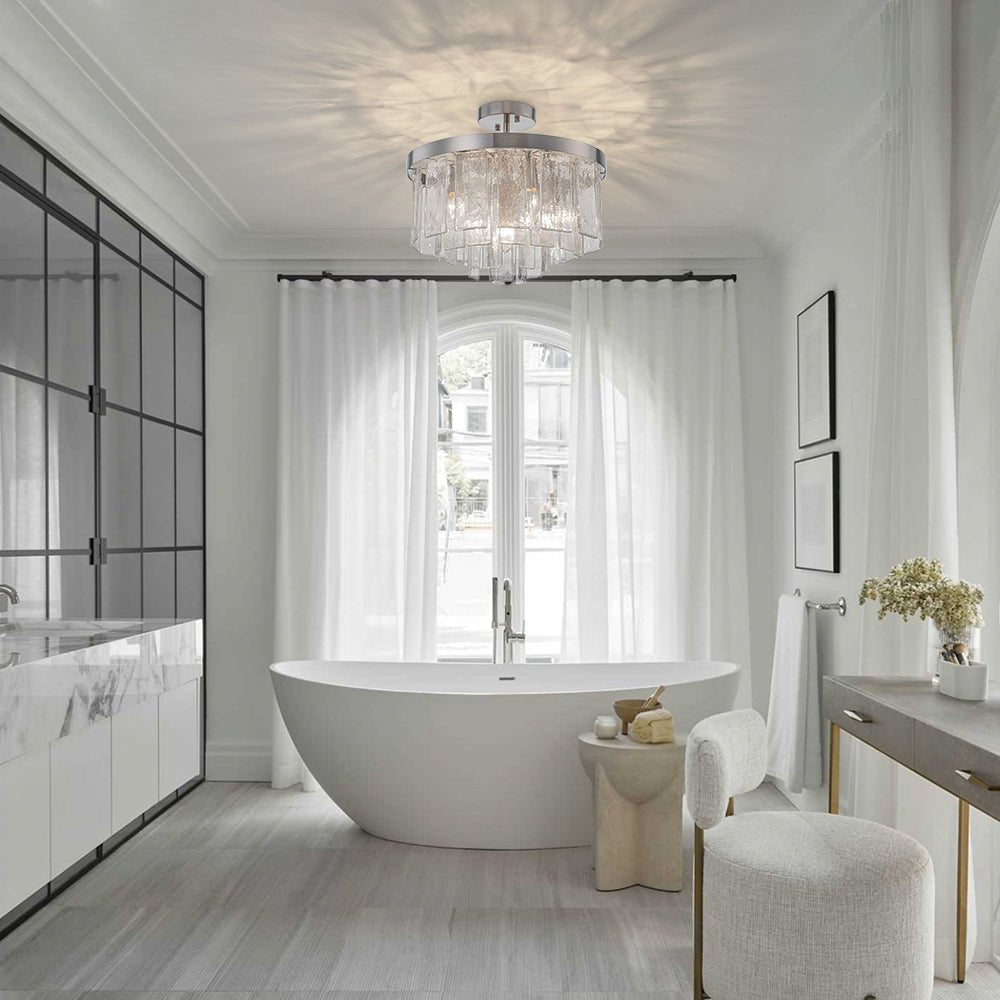 Gelaagde Plafondlamp Glas Rond Semi-Flush Vijf Lichtpunten Messing Zwart Nikkel Brons Design Eetkamer Woonkamer | Sulvida