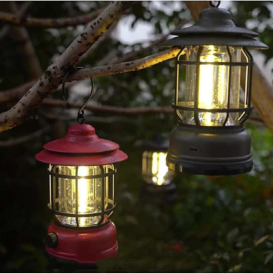 Oplaadbare LED-stormlantaarn vintage met dimbare verlichting camping buiten nostalgie tent lantaarn sfeer | Sulvida