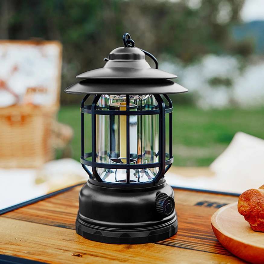 Oplaadbare LED-stormlantaarn vintage met dimbare verlichting camping buiten nostalgie tent lantaarn sfeer | Sulvida
