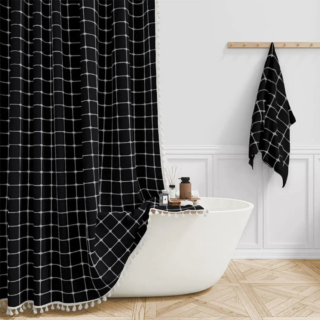 Linnen Douchegordijn met Kwastjes 90x180 cm Waterdicht Boho Landelijke Stijl Badkamer Decoratief Stof | Sulvida