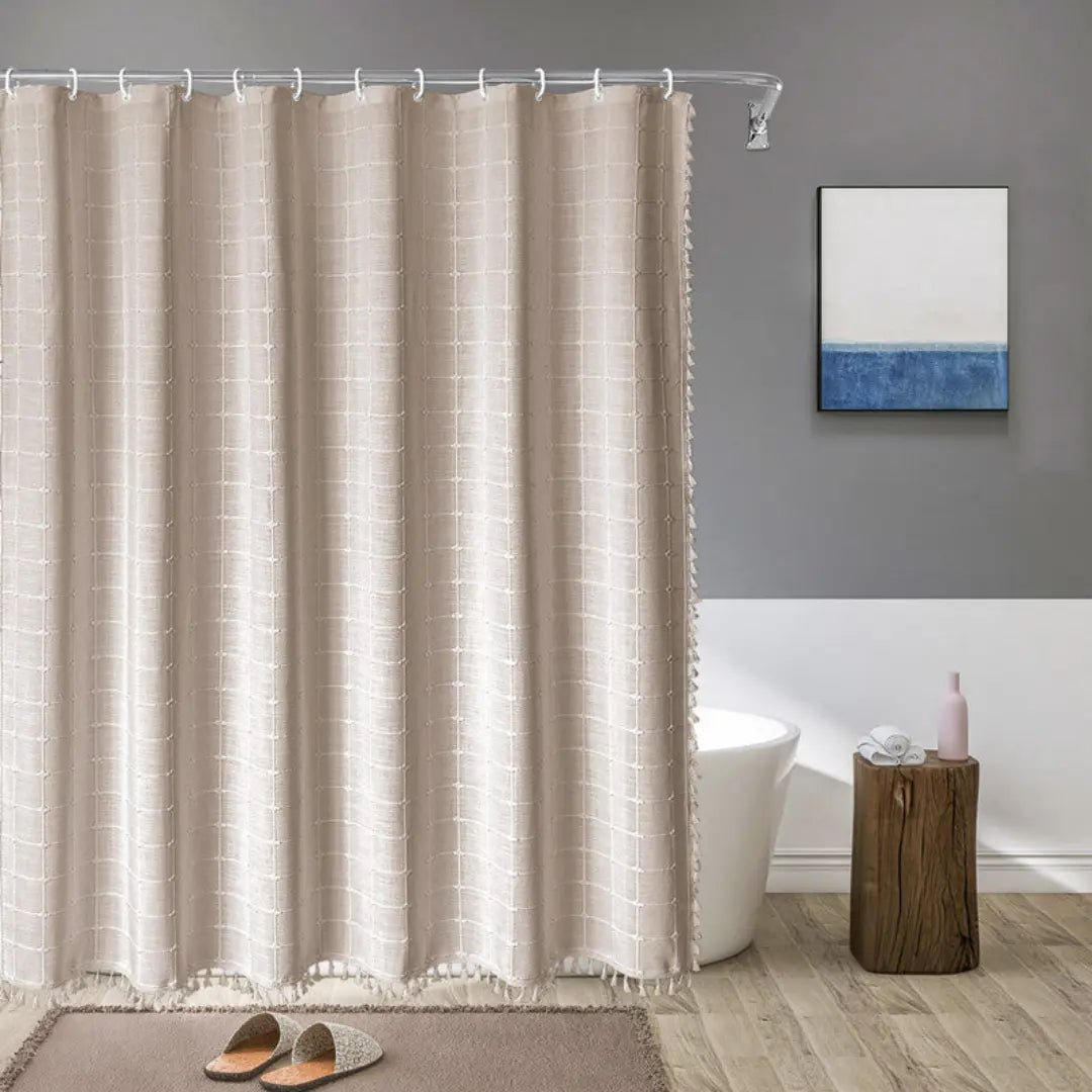 Linnen Douchegordijn met Kwastjes 90x180 cm Waterdicht Boho Landelijke Stijl Badkamer Decoratief Stof | Sulvida