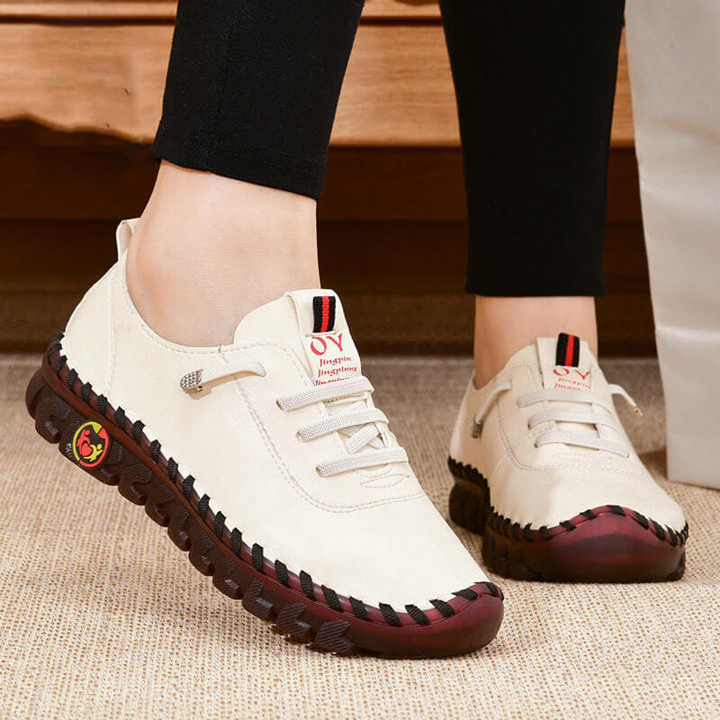 Dames Loafers Plat Leer Orthopedisch Comfortabel Antislip Voetboogsteun Zwart Wit Bruin Rood Instappers | Sulvida