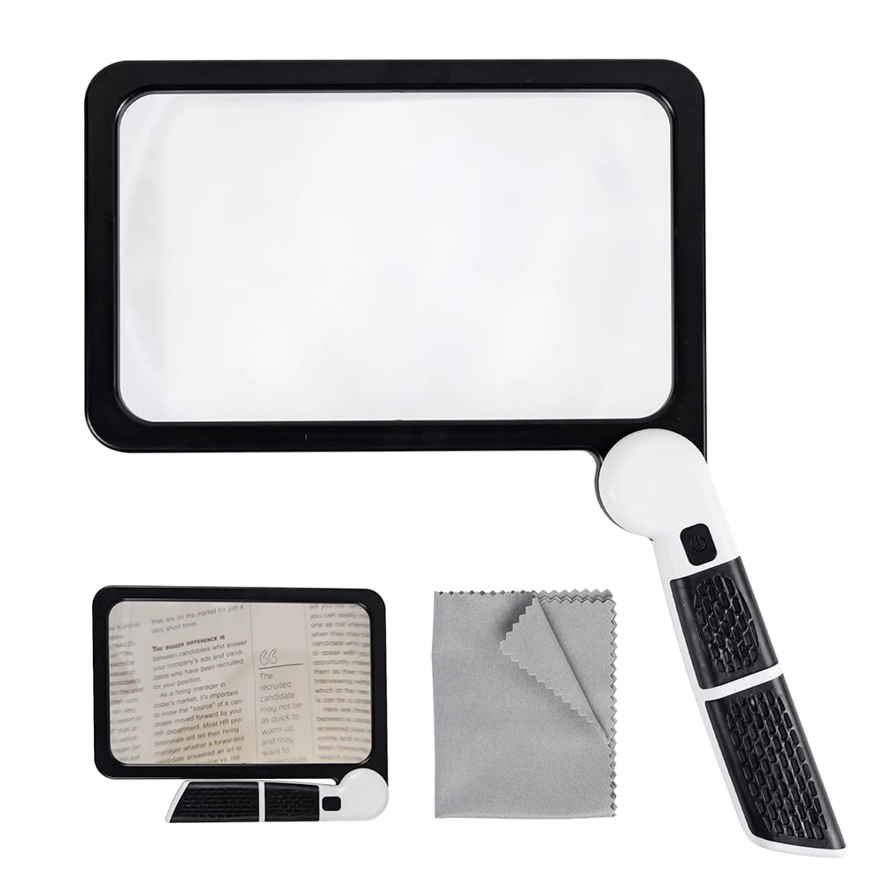 Rechthoekige Loep met LED-verlichting 5x Vergroting Inklapbaar voor Lezen Hobby Senioren Handmatig Compact | Sulvida
