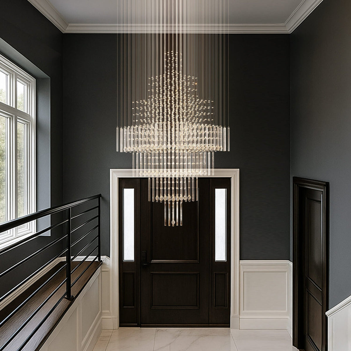 Kristallen kroonluchter waterval hanglamp chroom luxe trap foyer verlichting 3-5 lagen verstelbaar modern | Sulvida