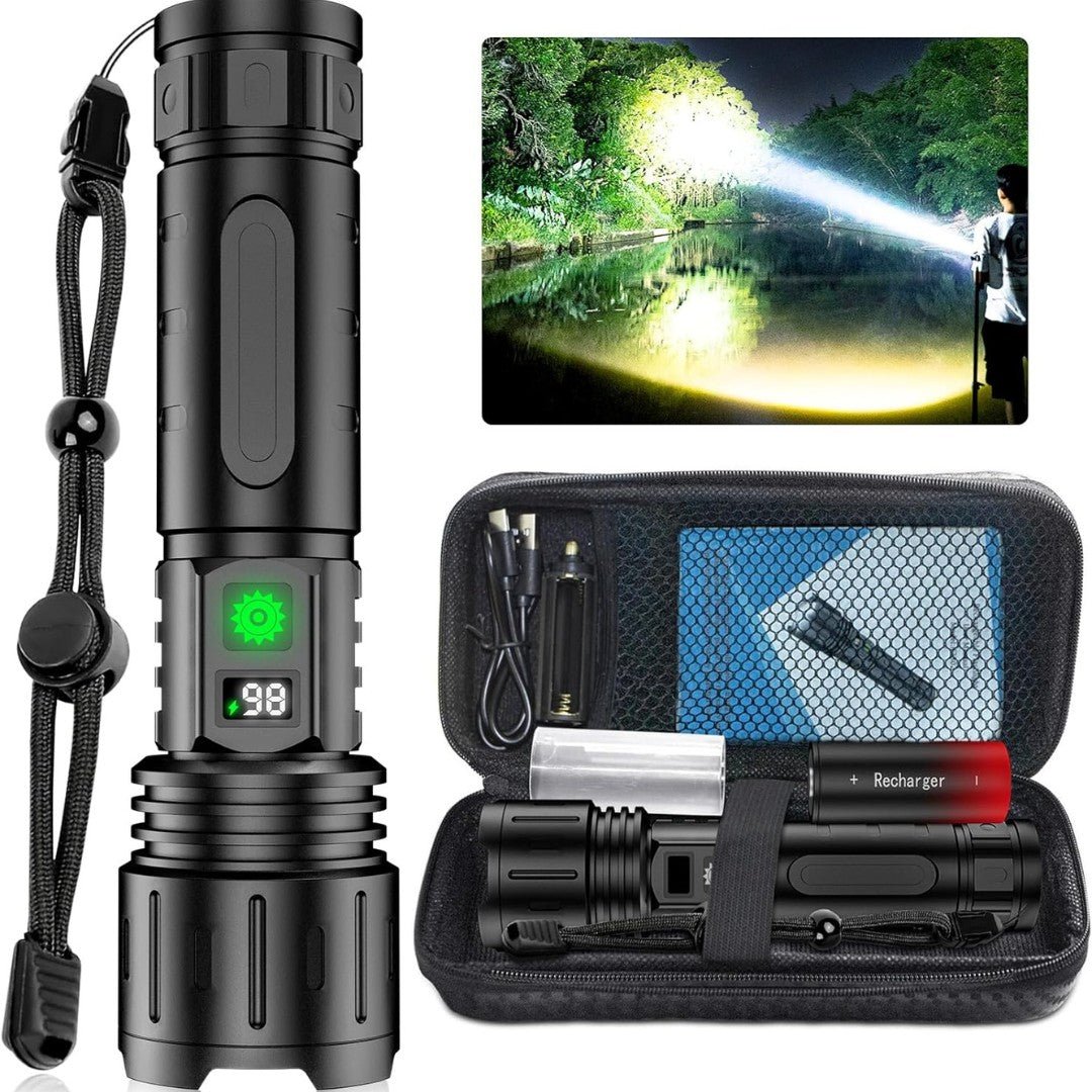 Oplaadbare LED-Zaklamp 100.000 Lumen met Powerbank Functie Type-C Zoombaar Tactisch voor Camping en Outdoor | Sulvida