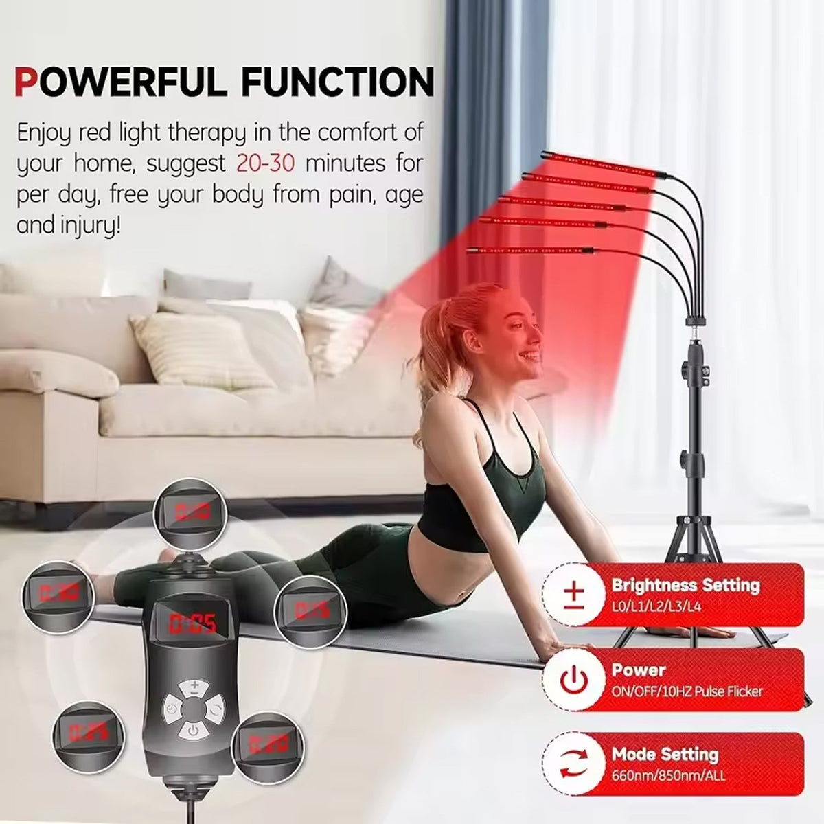 Lampe de luminothérapie rouge 660nm 850nm, lumière infrarouge, avec trépied réglable, pour les soins de la peau et la récupération | Sulvida