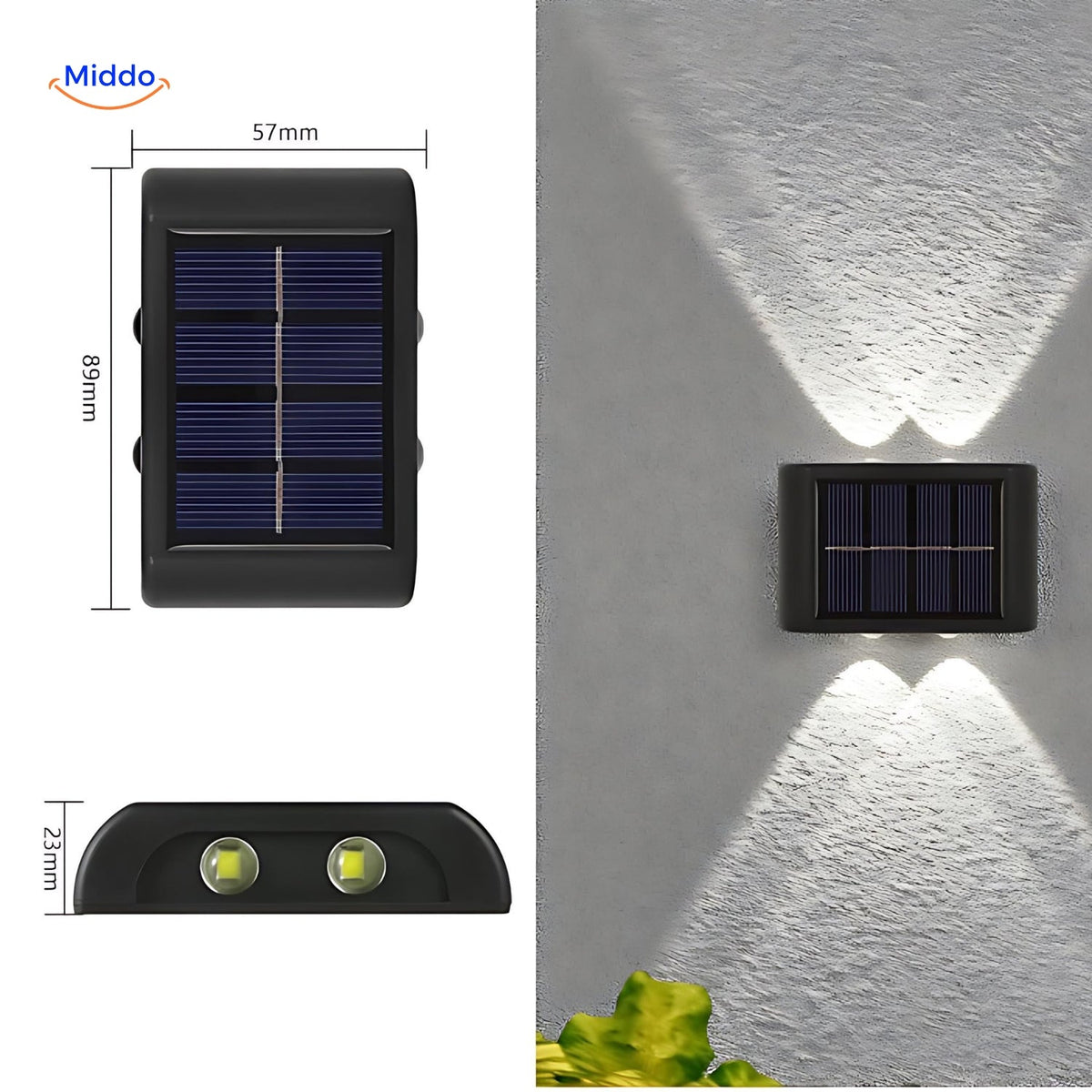 Solar Wandlamp LED Dubbele Kop Waterdicht Buitenverlichting Koel & Warm Wit Tuinlamp Sensor Bewegingsmelder | Sulvida
