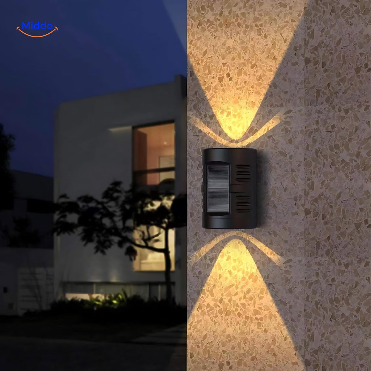 Solar Wandlamp LED Dubbele Kop Waterdicht Buitenverlichting Koel & Warm Wit Tuinlamp Sensor Bewegingsmelder | Sulvida