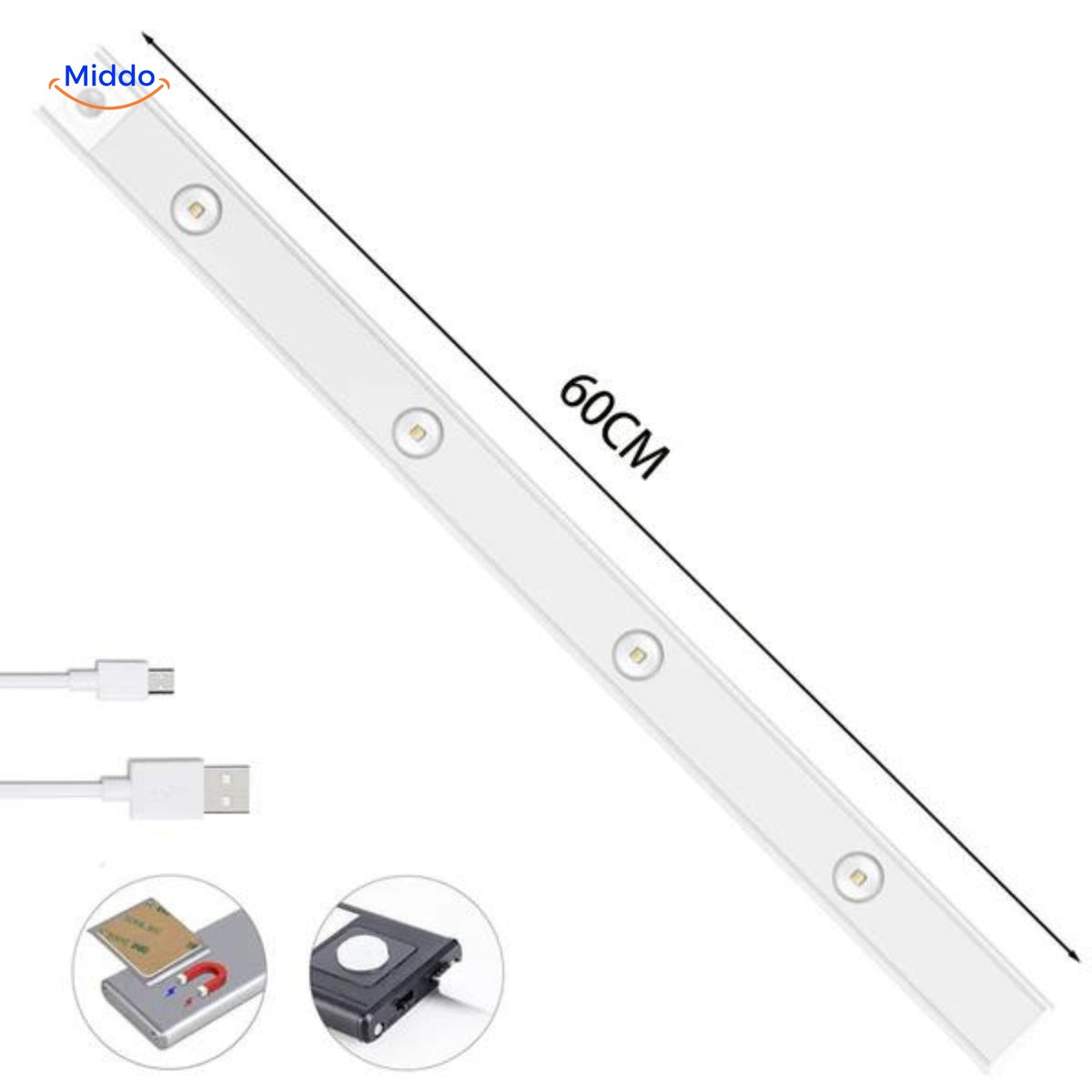 LED-kastverlichting met bewegingssensor 30 40 60 cm USB-oplaadbaar koel en warm wit dimbaar kast lamp | Sulvida