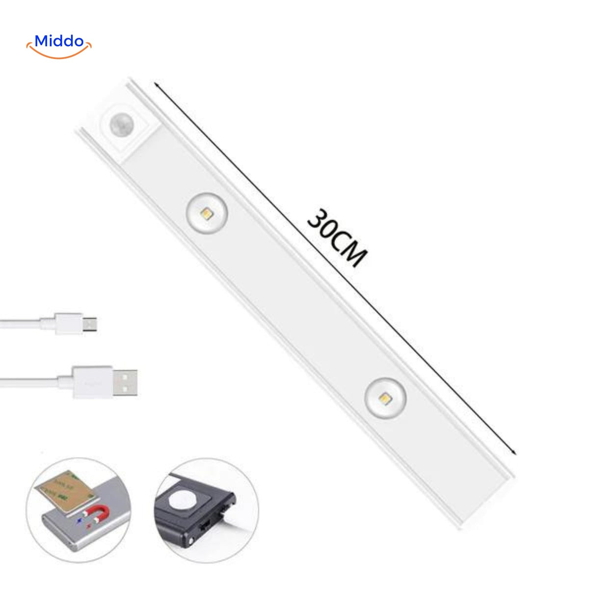 LED-kastverlichting met bewegingssensor 30 40 60 cm USB-oplaadbaar koel en warm wit dimbaar kast lamp | Sulvida
