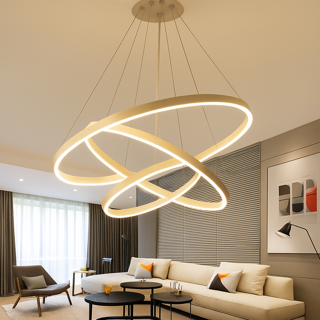 Hanglamp Verweven Ringen Zwart of Wit Modern Sculptuur LED Dimbaar 3 Lichtpunten Woonkamer Eetkamer 15-30m² | Sulvida