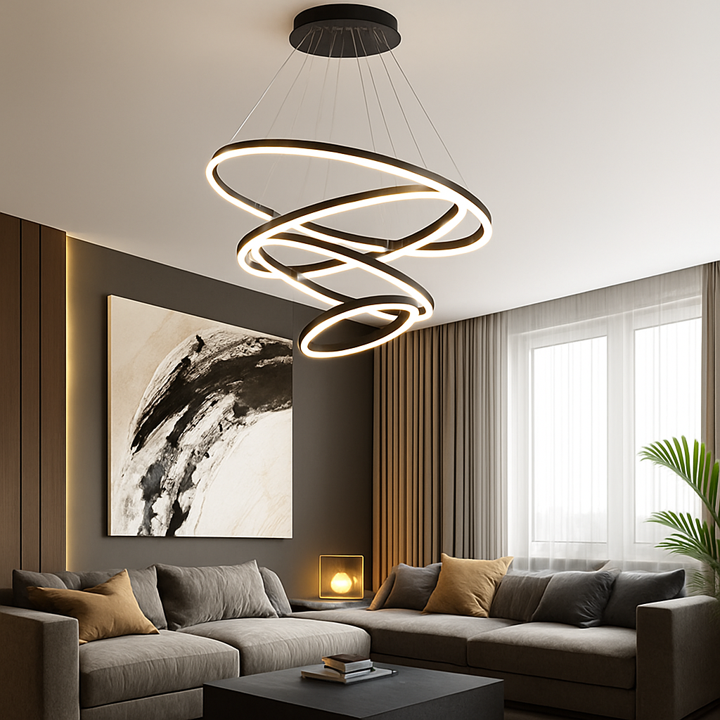 Hanglamp Verweven Ringen Zwart of Wit Modern Sculptuur LED Dimbaar 3 Lichtpunten Woonkamer Eetkamer 15-30m² | Sulvida