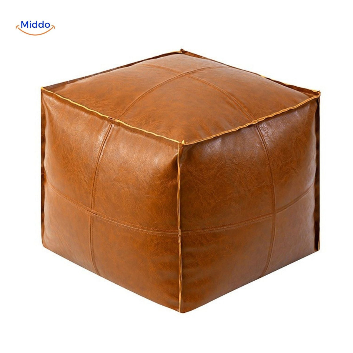 Vulbare Tatami Poef Leren Zitkussen 45x45x40cm Bruin Beige Zwart Oranje Design Zitmeubel Voetenbank Woonkamer | Sulvida