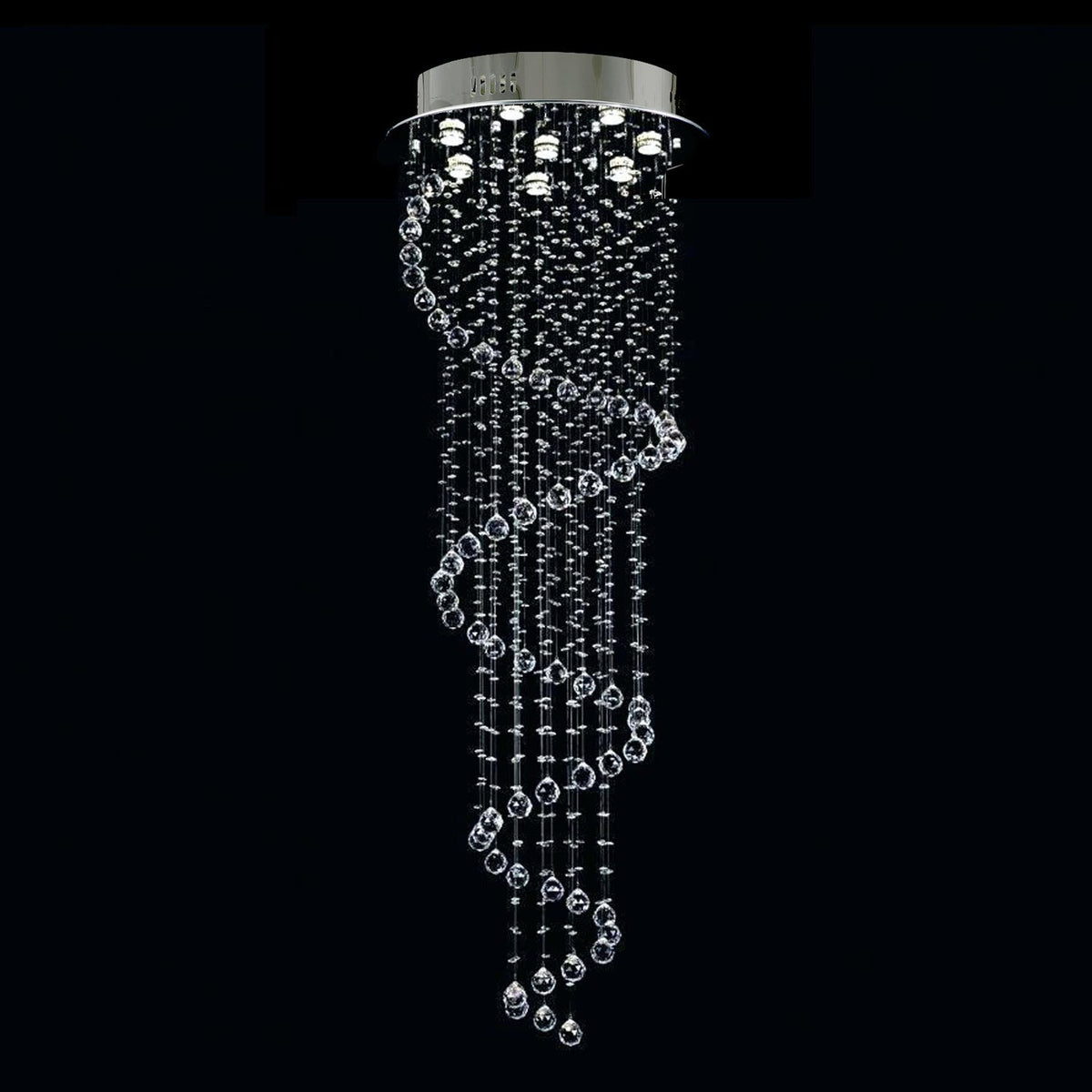 Spiraalvormige kristallen kroonluchter voor trappenhuis hal en vide luxe hanglamp chroom design 40-350 cm | Sulvida