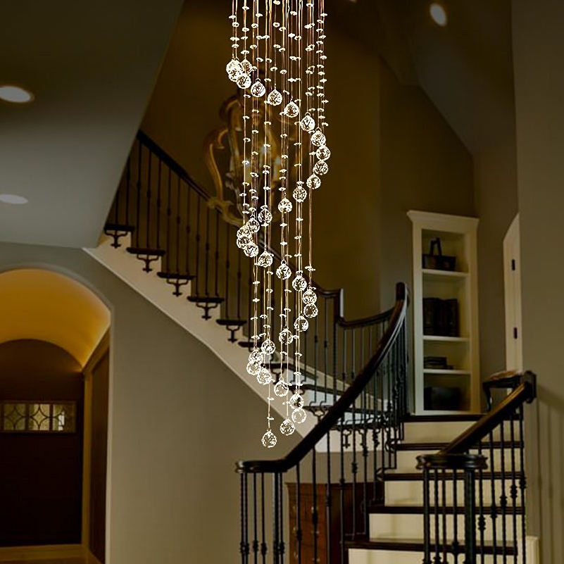 Spiraalvormige kristallen kroonluchter voor trappenhuis hal en vide luxe hanglamp chroom design 40-350 cm | Sulvida