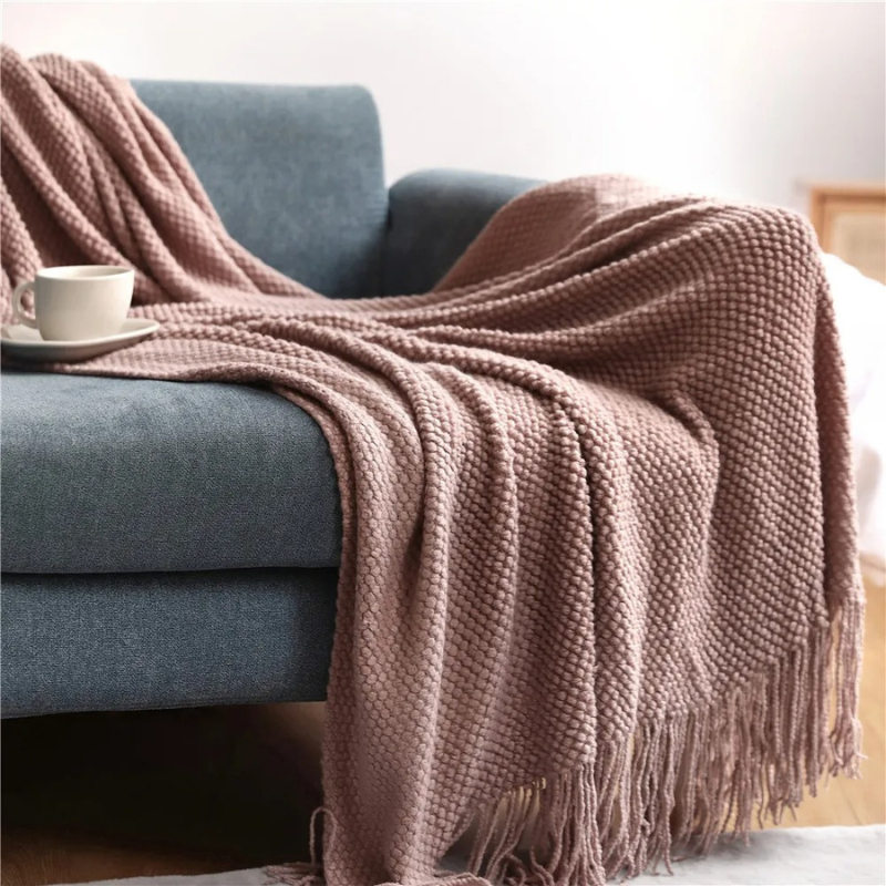 Wollen Plaid met Kwasten 127x172cm - Zachte Decoratieve Woonkamer Deken Elegant Gestructureerd Winterplaid | Sulvida