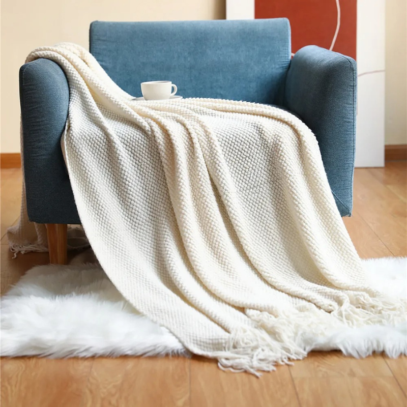 Wollen Plaid met Kwasten 127x172cm - Zachte Decoratieve Woonkamer Deken Elegant Gestructureerd Winterplaid | Sulvida