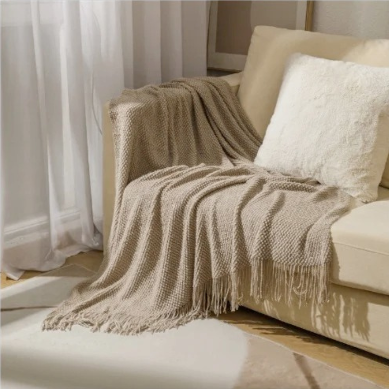 Wollen Plaid met Kwasten 127x172cm - Zachte Decoratieve Woonkamer Deken Elegant Gestructureerd Winterplaid | Sulvida