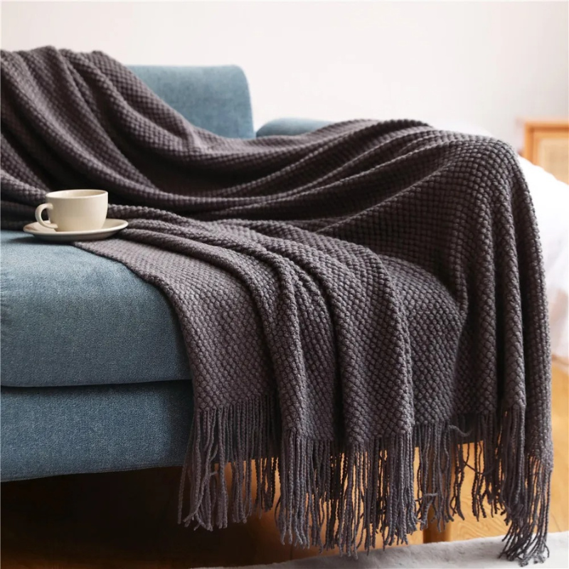 Wollen Plaid met Kwasten 127x172cm - Zachte Decoratieve Woonkamer Deken Elegant Gestructureerd Winterplaid | Sulvida