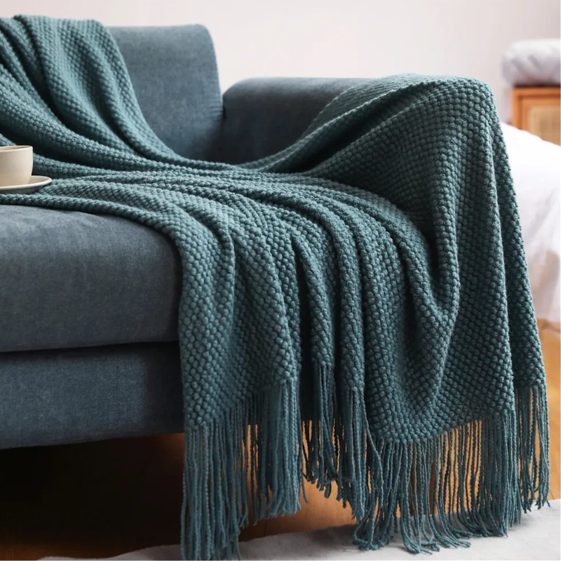 Wollen Plaid met Kwasten 127x172cm - Zachte Decoratieve Woonkamer Deken Elegant Gestructureerd Winterplaid | Sulvida