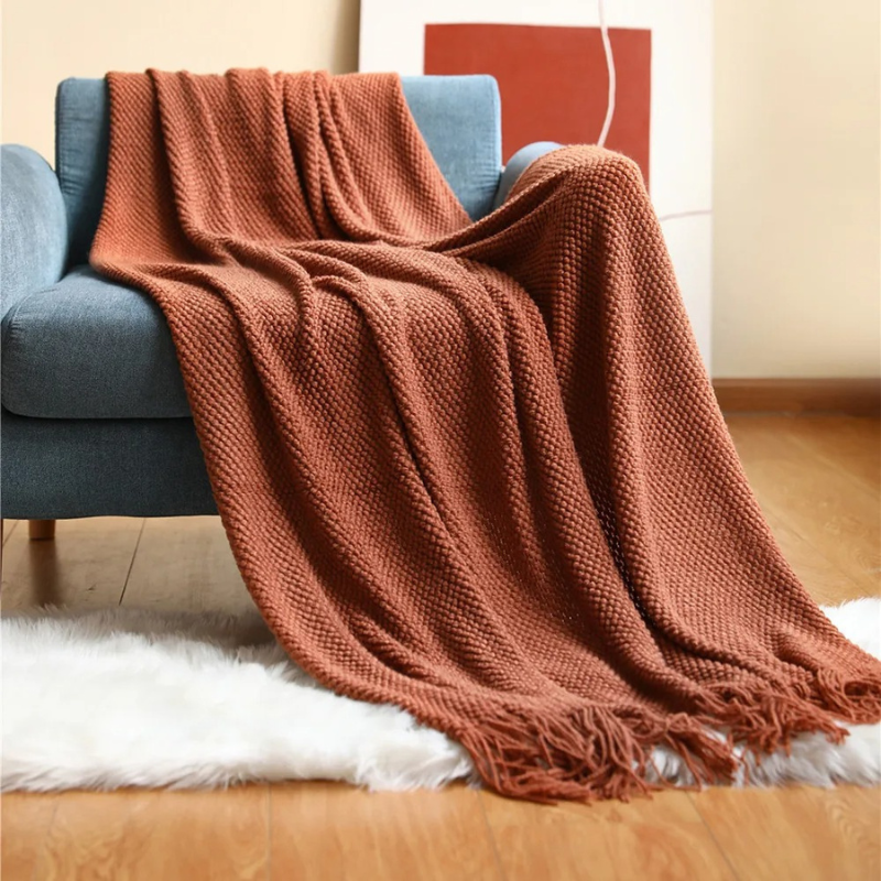 Wollen Plaid met Kwasten 127x172cm - Zachte Decoratieve Woonkamer Deken Elegant Gestructureerd Winterplaid | Sulvida