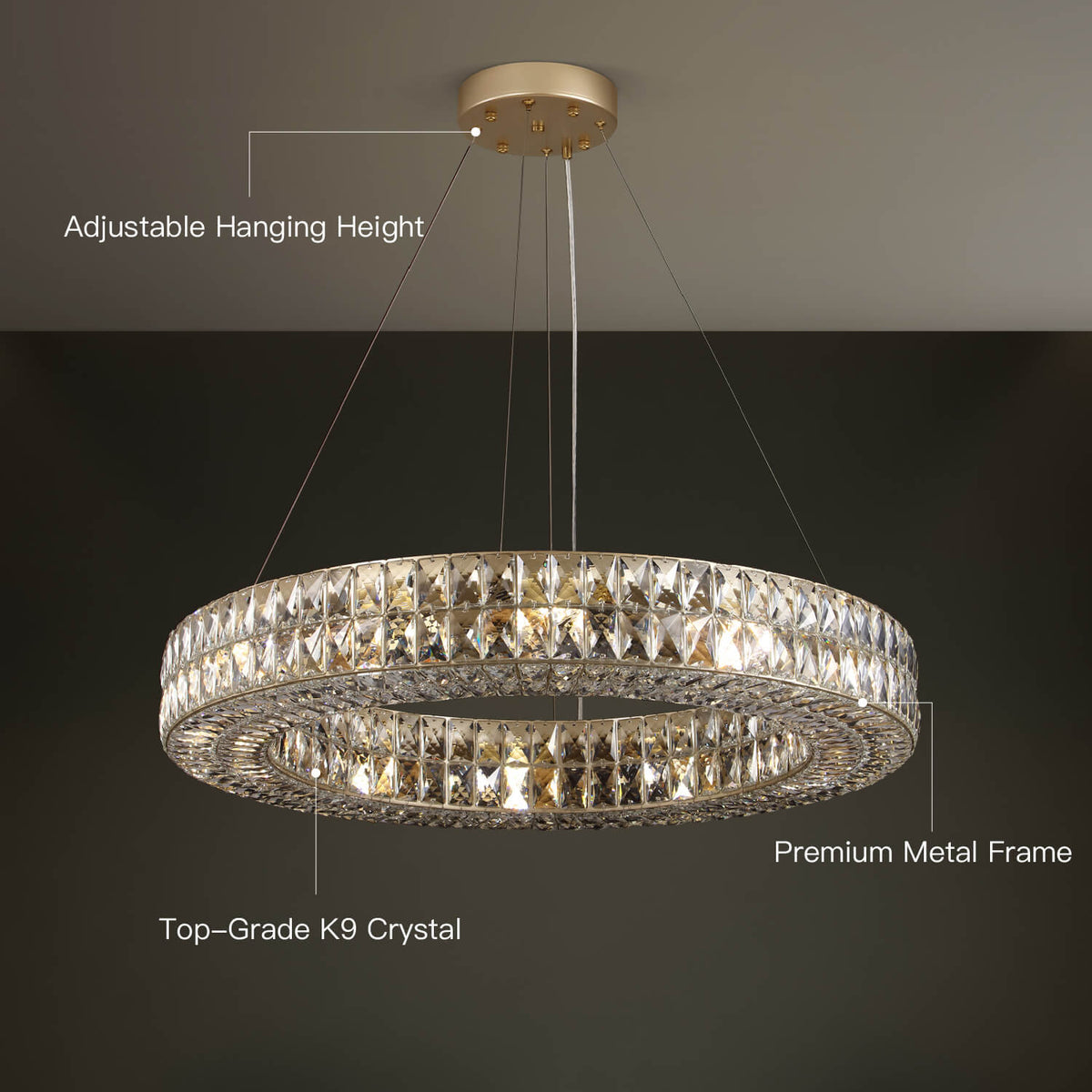 Kristallen Kroonluchter Goud Zilver Ronde Ringen Eetkamer Keukeneiland Verstelbaar Luxe Modern Design LED | Sulvida