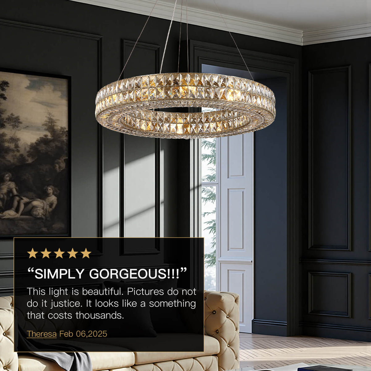 Kristallen Kroonluchter Goud Zilver Ronde Ringen Eetkamer Keukeneiland Verstelbaar Luxe Modern Design LED | Sulvida