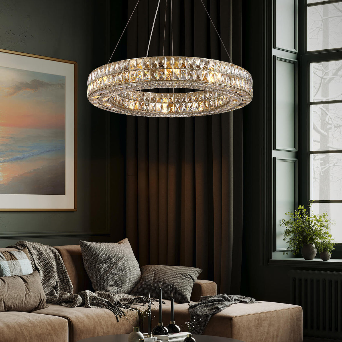Kristallen Kroonluchter Goud Zilver Ronde Ringen Eetkamer Keukeneiland Verstelbaar Luxe Modern Design LED | Sulvida