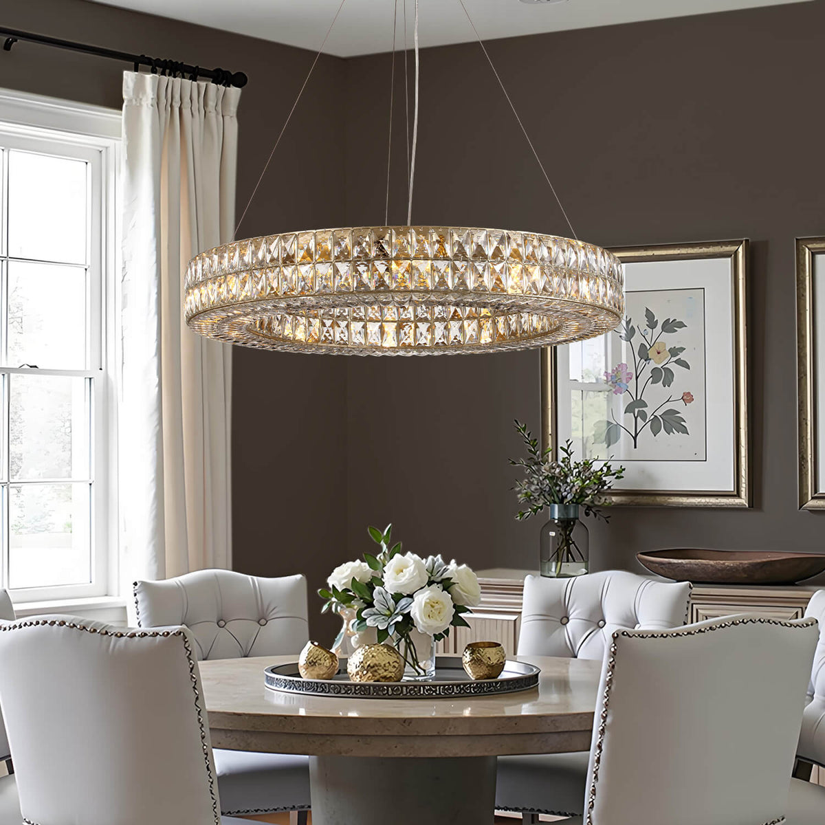 Kristallen Kroonluchter Goud Zilver Ronde Ringen Eetkamer Keukeneiland Verstelbaar Luxe Modern Design LED | Sulvida