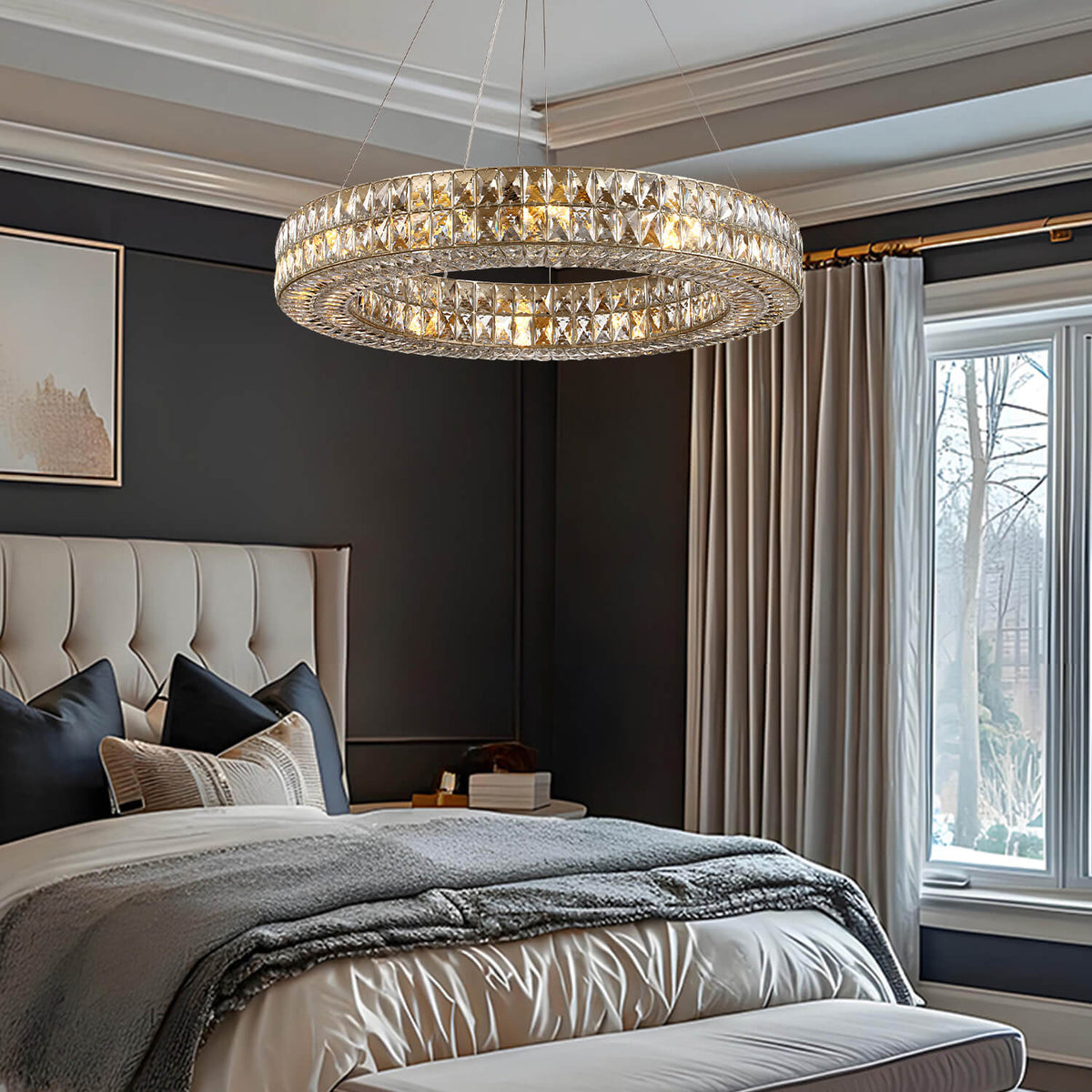 Kristallen Kroonluchter Goud Zilver Ronde Ringen Eetkamer Keukeneiland Verstelbaar Luxe Modern Design LED | Sulvida