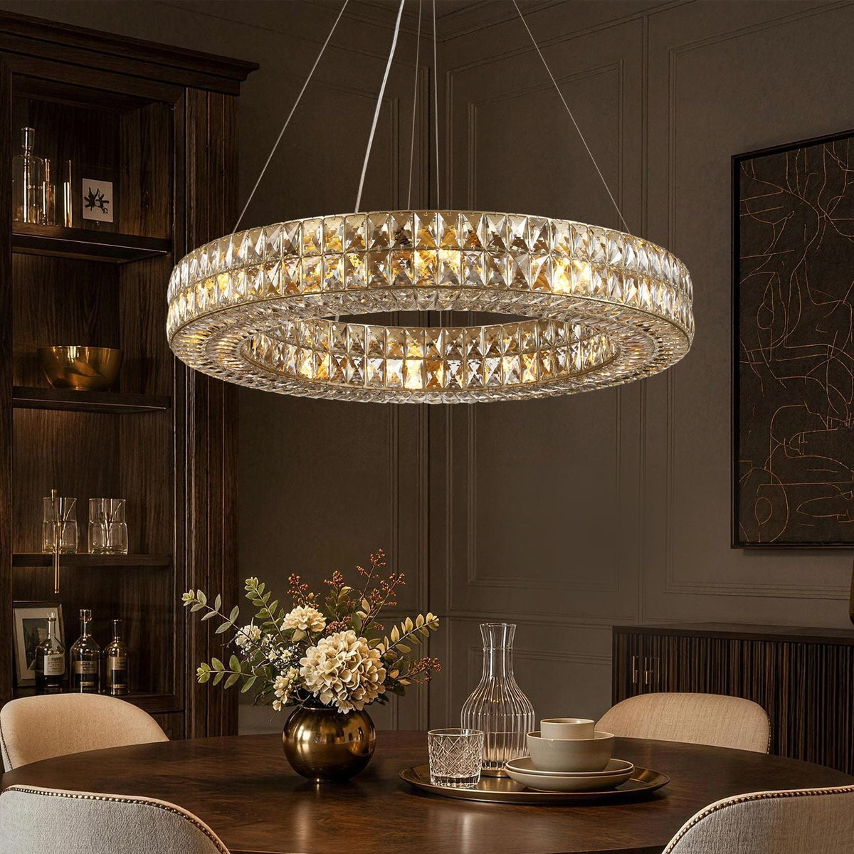 Kristallen Kroonluchter Goud Zilver Ronde Ringen Eetkamer Keukeneiland Verstelbaar Luxe Modern Design LED | Sulvida