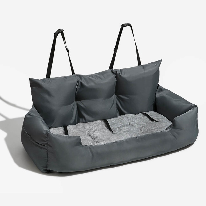 Sac de transport gris pour chien, taille moyenne, avec protection de siège auto et fixation pour harnais, sac de transport sécurisé et couverture de voiture pour chien | Sulvida